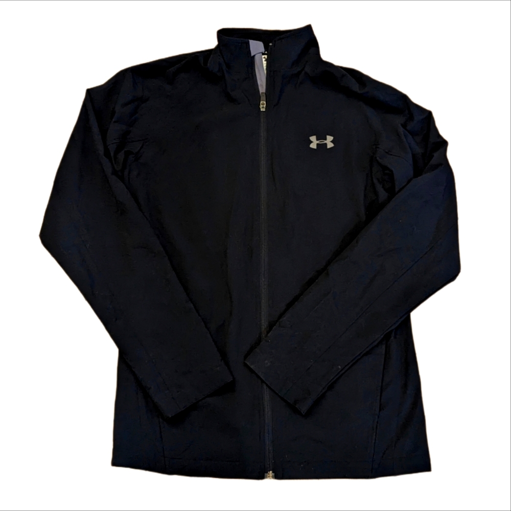 Under Armour Black Loose Fit Lightweight Full Zip Warm Up Windbreaker Jacket